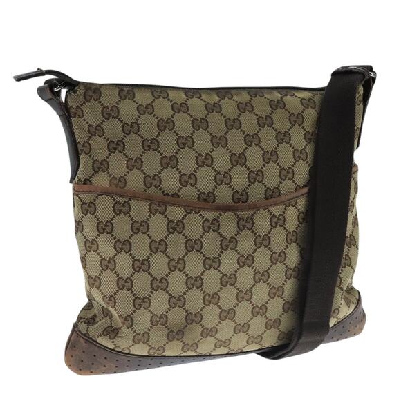 GUCCI GG Canvas Shoulder Bag Beige Silver - Picture 1 of 16